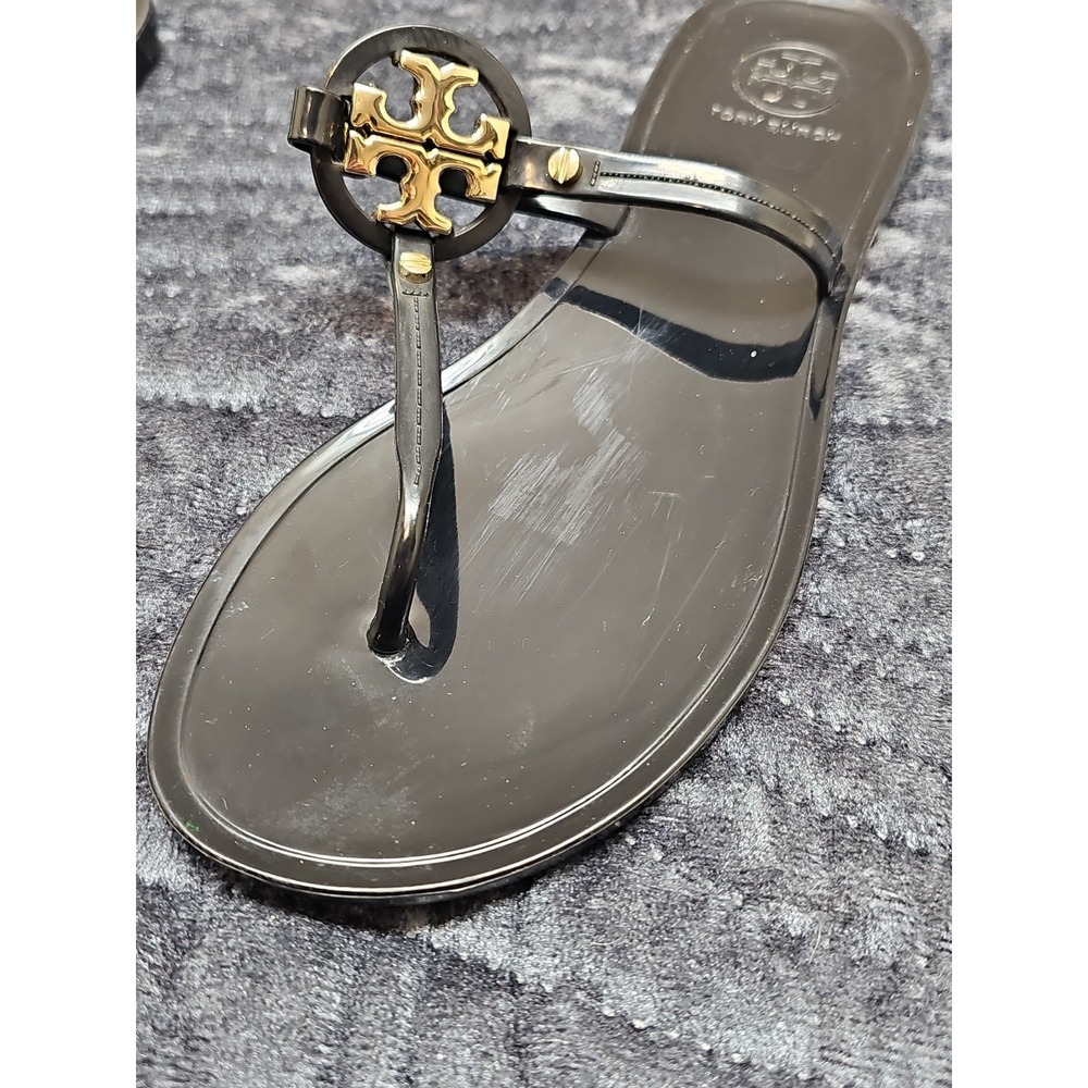 Tory Burch Mini Miller Women's Flat Thong Jelly Sandals - Black, US 6 - Picture 2 of 9